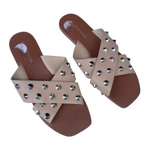 MARC FISHER boni criss cross studded flat slides sandals womens shoes 6.5